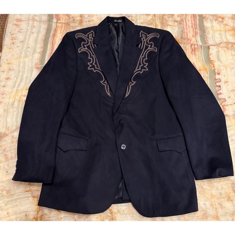 Circle S Mens Western Sport Coat Black Galveston Boot Stitch Yoke Lined 42